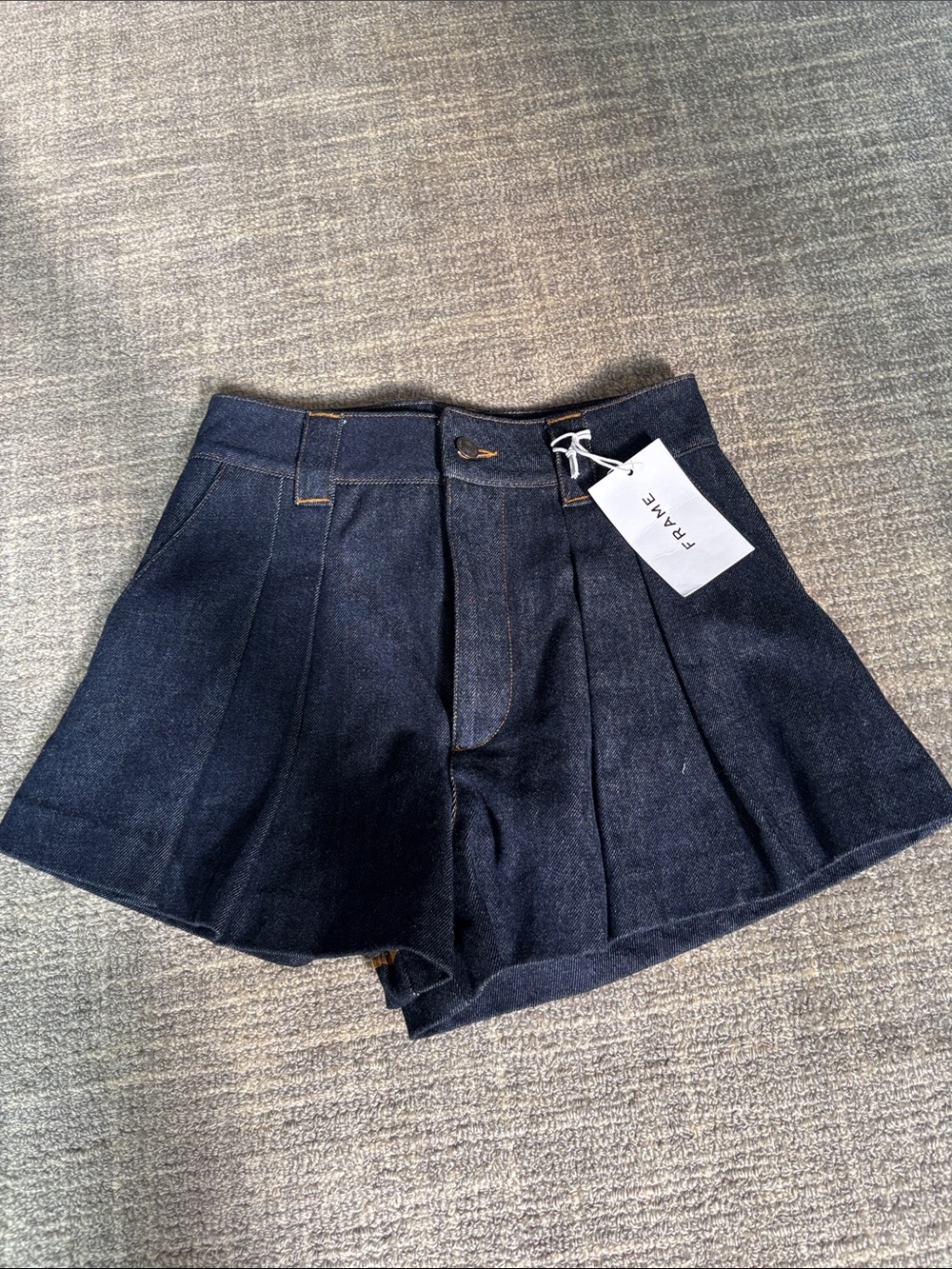 Frame Denim Dark Indigo Pleated Denim Skort Shorts
